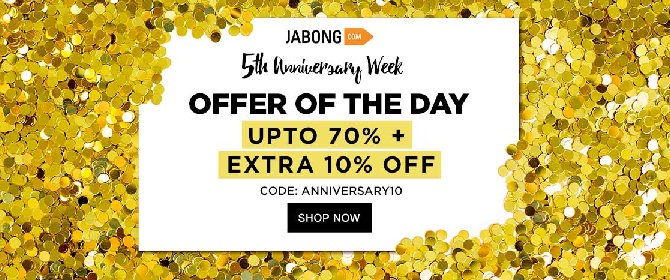 India Desire : Jabong 5th Anniversary Sale : Get Upto 70% Off On Clothing + Extra 10% Off Today